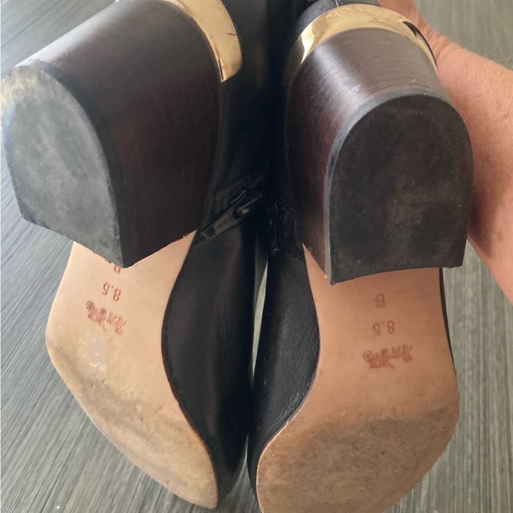 Coach Black Ankle Booties with Gold Buckle Detail slight wear - Picture 4 of 5